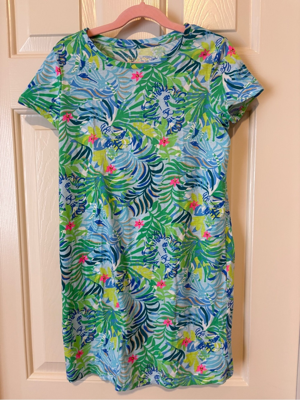 Lilly Pulitzer Tropical Leaf Short Sleeve Dress - Green, Blue & Pink